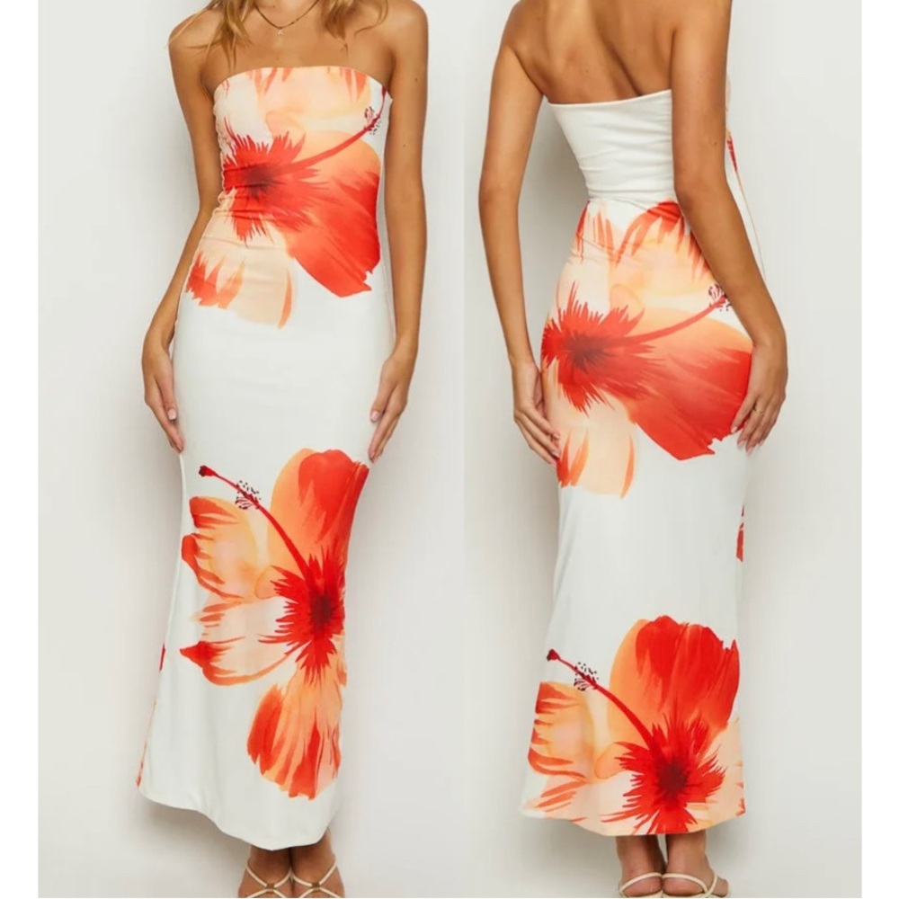 Beginning Boutique Strapless Red Floral Dress